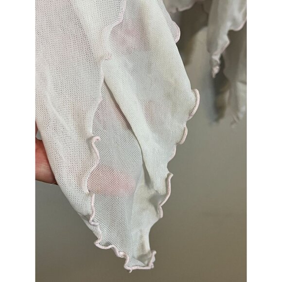 Fredericks Intimates XL Cream Mesh Babydoll Top Velvet Ties Sheer Coquette Chic - Picture 5 of 12